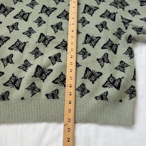 Stella Tweed Green Black Butterfly Knit Sweater Boho Cottage Cropped Women XL - Picture 9 of 9
